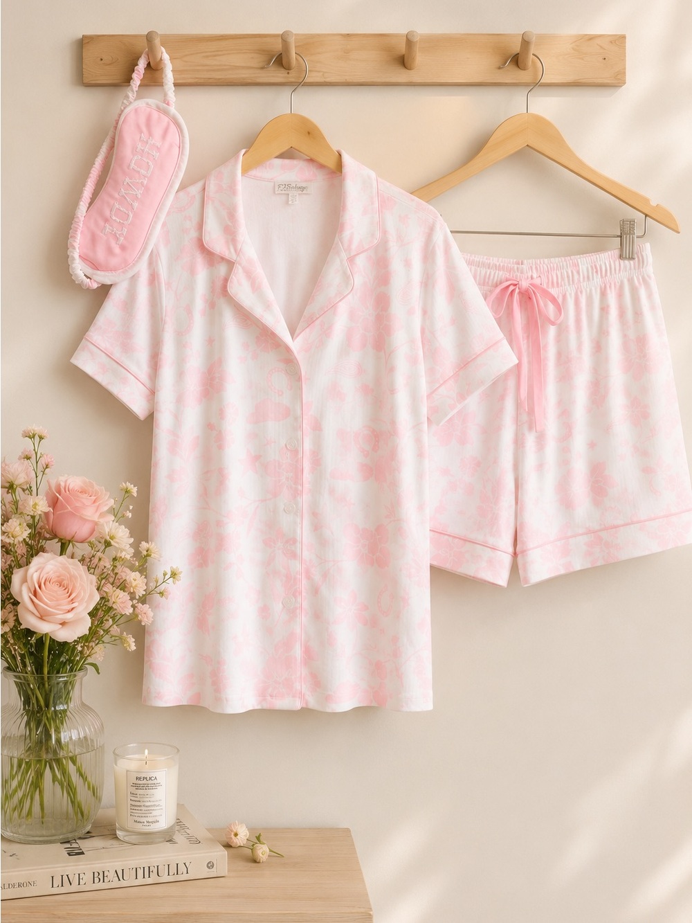 PJ Salvage Wild Flower Pointelle 3-Piece Pajama Set HOWDY Mask NWT Large